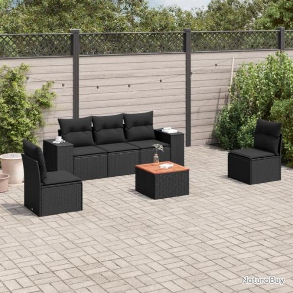 Salon de jardin 6 pcs avec coussins noir rsine tresse