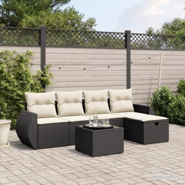 Salon de jardin 6 pcs avec coussins noir rsine tresse