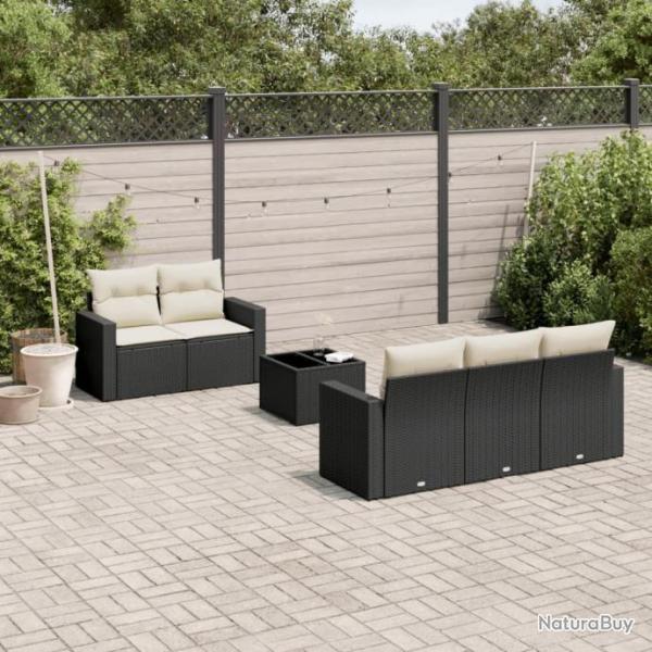 Salon de jardin 6 pcs avec coussins noir rsine tresse