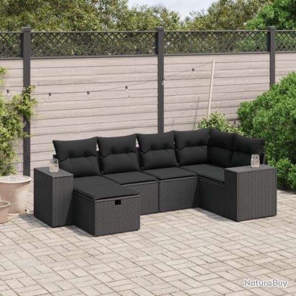 Salon de jardin 6 pcs avec coussins noir rsine tresse