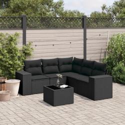 Salon de jardin 6 pcs avec coussins noir résine tressée