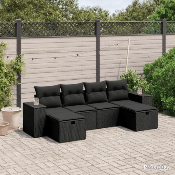 Salon de jardin 6 pcs avec coussins noir rsine tresse