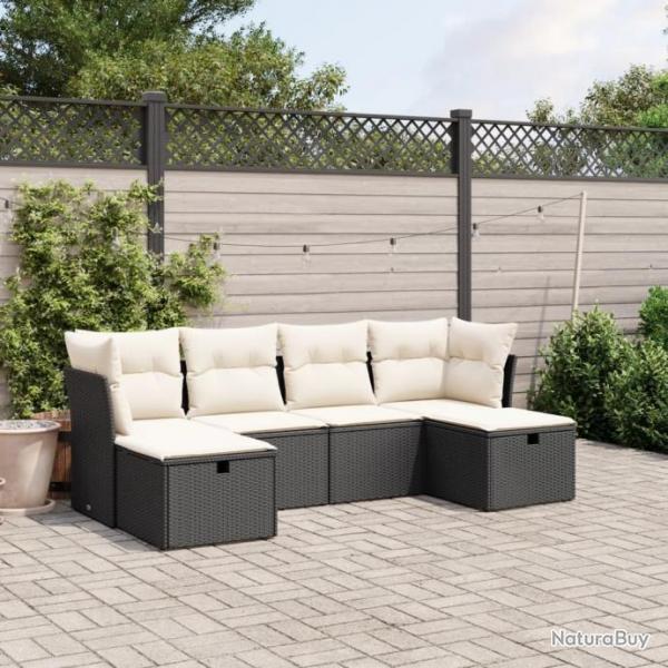 Salon de jardin 6 pcs avec coussins noir rsine tresse