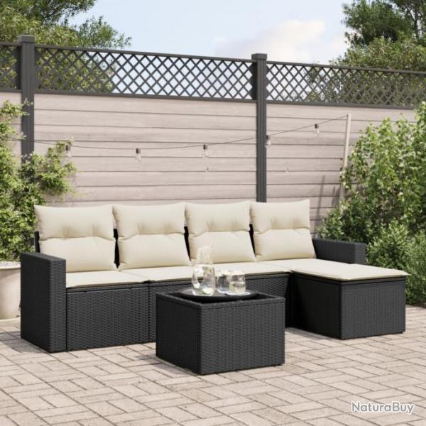 Salon de jardin 6 pcs avec coussins noir rsine tresse