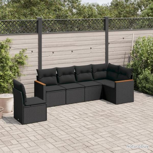 Salon de jardin 6 pcs avec coussins noir rsine tresse