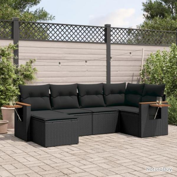 Salon de jardin 6 pcs avec coussins noir rsine tresse