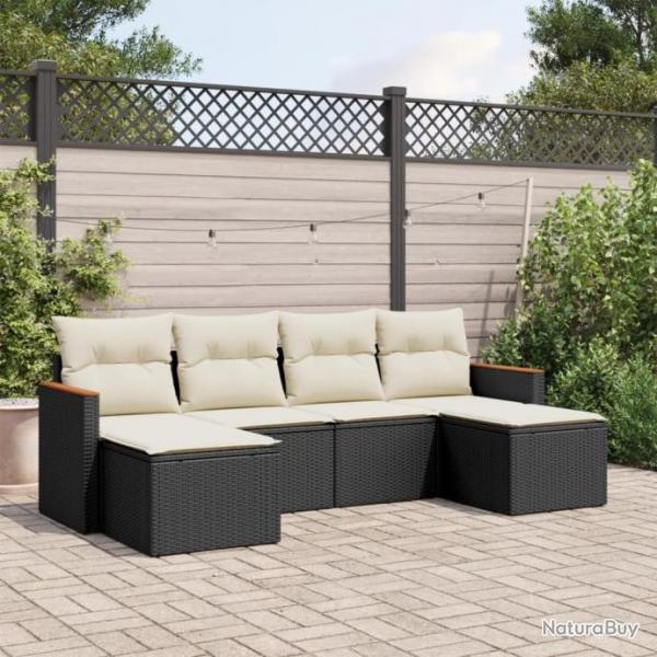 Salon de jardin 6 pcs avec coussins noir rsine tresse