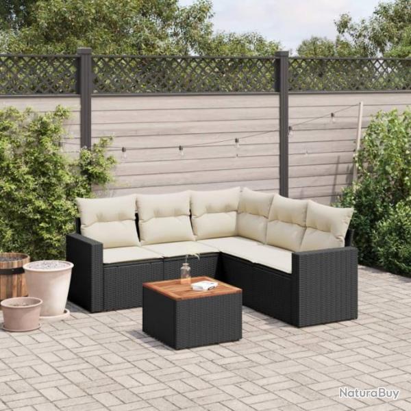 Salon de jardin 6 pcs avec coussins noir rsine tresse