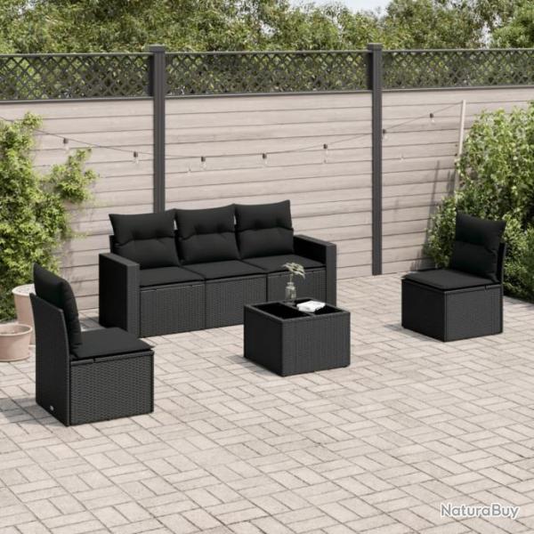 Salon de jardin 6 pcs avec coussins noir rsine tresse