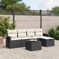 Salon de jardin 6 pcs avec coussins noir résine tressée