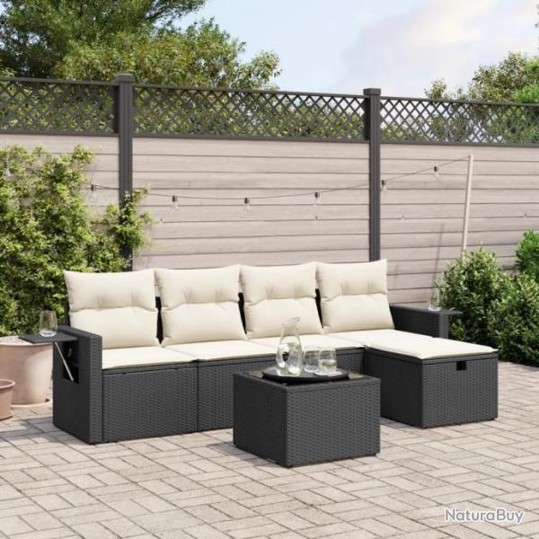 Salon de jardin 6 pcs avec coussins noir rsine tresse