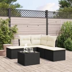 Salon de jardin 6 pcs avec coussins noir résine tressée