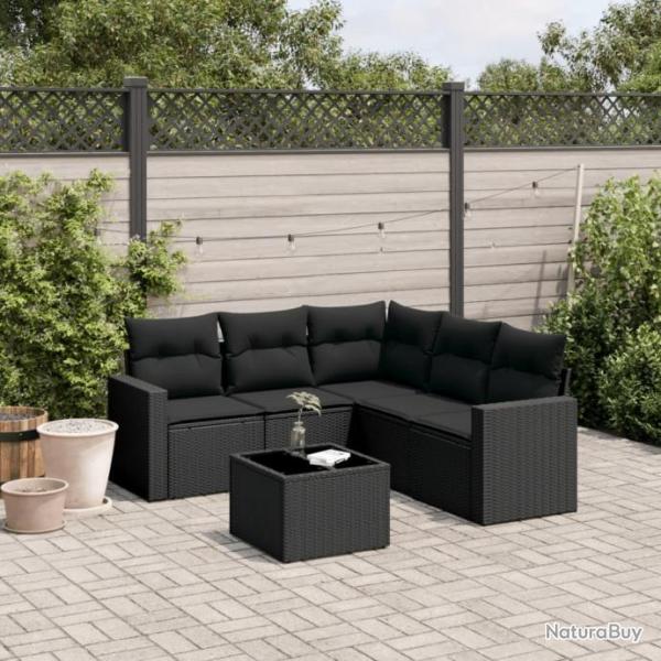 Salon de jardin 6 pcs avec coussins noir rsine tresse