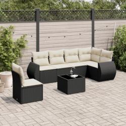 Salon de jardin 7 pcs avec coussins noir résine tressée