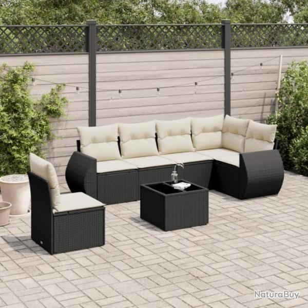 Salon de jardin 7 pcs avec coussins noir rsine tresse