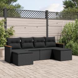 Salon de jardin 6 pcs avec coussins noir résine tressée