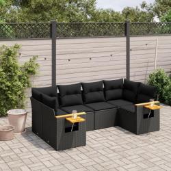 Salon de jardin 6 pcs avec coussins noir résine tressée