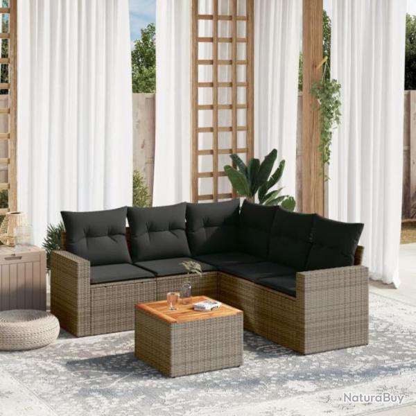 Salon de jardin 6 pcs avec coussins gris rsine tresse