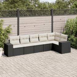 Salon de jardin 6 pcs avec coussins noir résine tressée