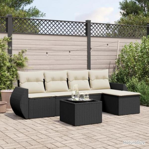 Salon de jardin 6 pcs avec coussins noir rsine tresse