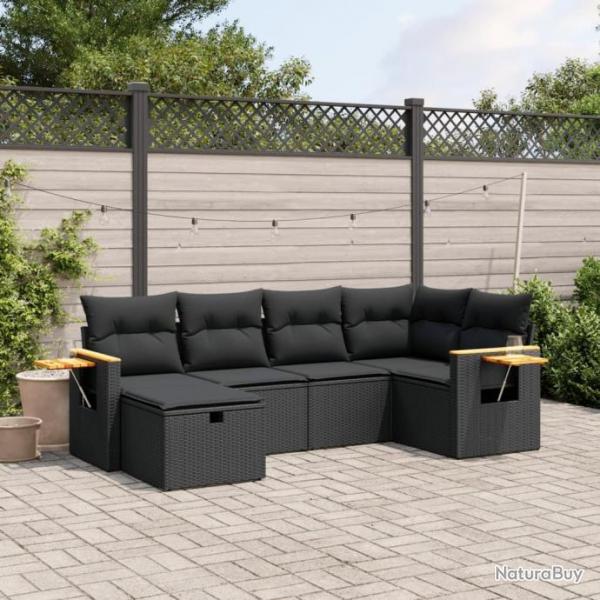 Salon de jardin 6 pcs avec coussins noir rsine tresse