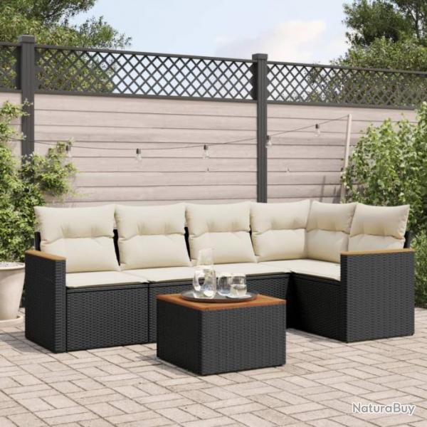 Salon de jardin 6 pcs avec coussins noir rsine tresse