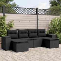 Salon de jardin 6 pcs avec coussins noir résine tressée