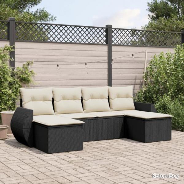 Salon de jardin 6 pcs avec coussins noir rsine tresse