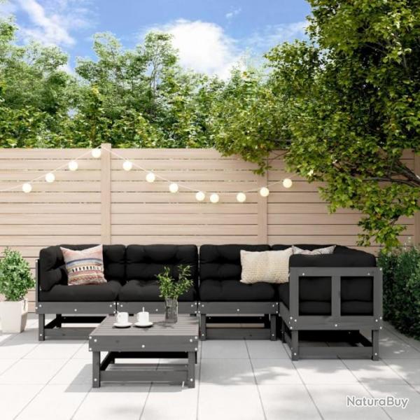 Salon de jardin 6 pcs Gris Bois de pin massif