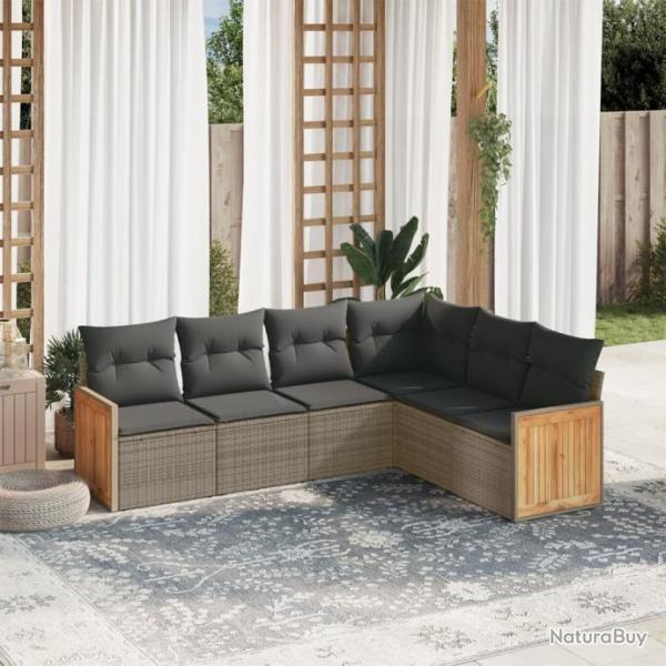 Salon de jardin 6 pcs avec coussins gris rsine tresse