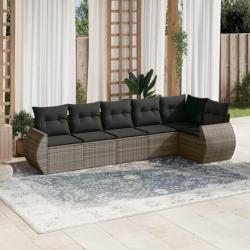 Salon de jardin 6 pcs avec coussins gris résine tressée