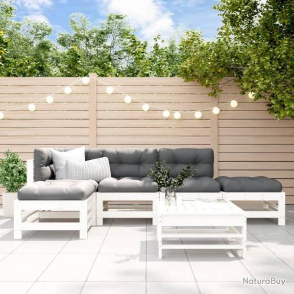 Salon de jardin 6 pcs Blanc Bois de pin massif