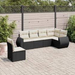 Salon de jardin 6 pcs avec coussins noir résine tressée