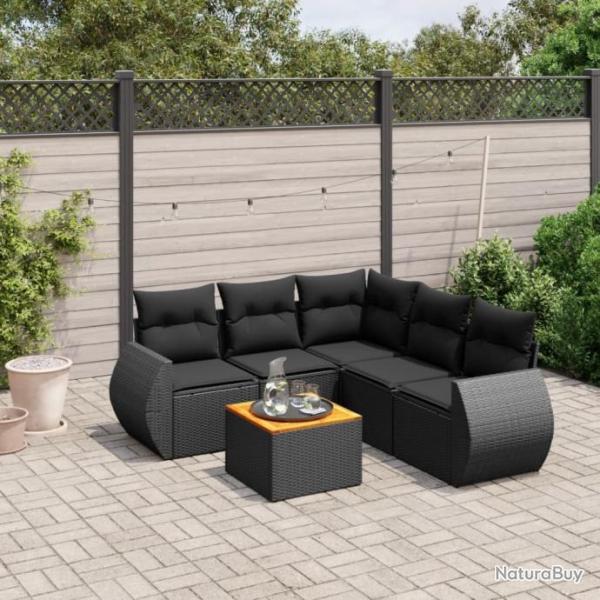 Salon de jardin 6 pcs avec coussins noir rsine tresse