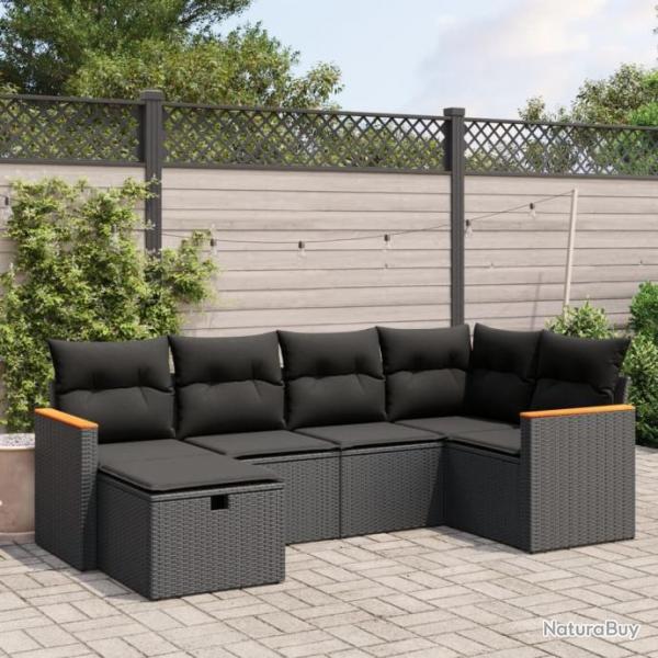 Salon de jardin 6 pcs avec coussins noir rsine tresse