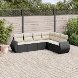 Salon de jardin 6 pcs avec coussins noir résine tressée