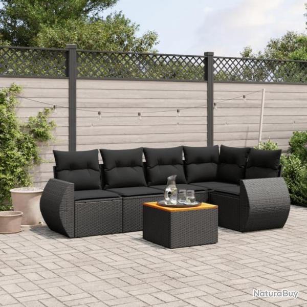 Salon de jardin 6 pcs avec coussins noir rsine tresse