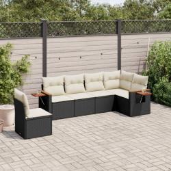 Salon de jardin 6 pcs avec coussins noir résine tressée