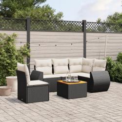 Salon de jardin 6 pcs avec coussins noir résine tressée