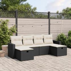 Salon de jardin 6 pcs avec coussins noir résine tressée