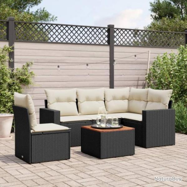 Salon de jardin 6 pcs avec coussins noir rsine tresse