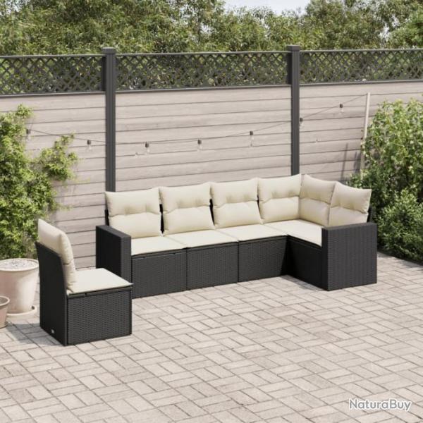 Salon de jardin 6 pcs avec coussins noir rsine tresse