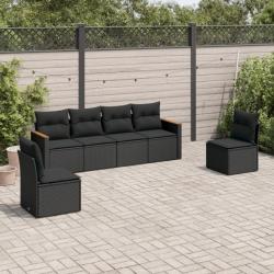 Salon de jardin 6 pcs avec coussins noir résine tressée