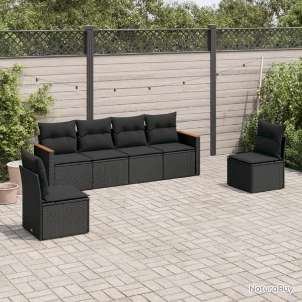 Salon de jardin 6 pcs avec coussins noir rsine tresse