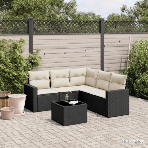 Salon de jardin 6 pcs avec coussins noir rsine tresse