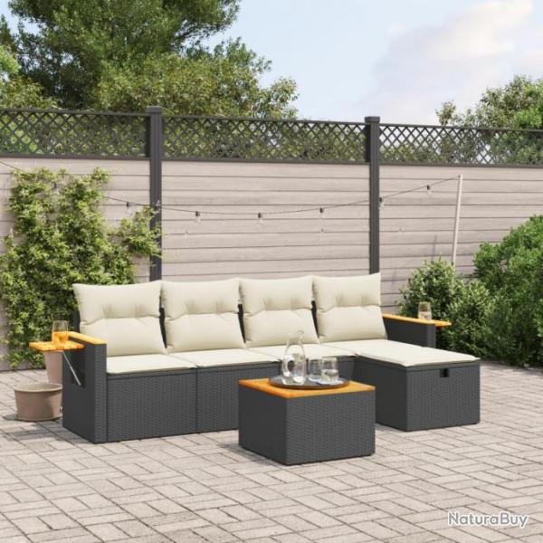 Salon de jardin 6 pcs avec coussins noir rsine tresse