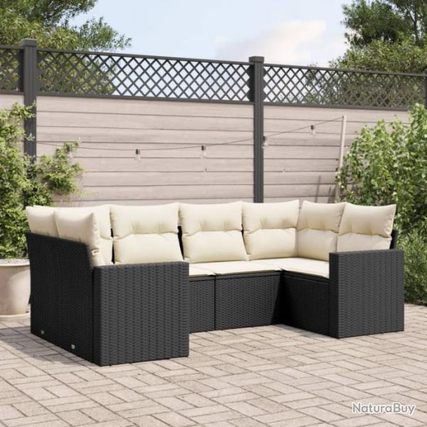 Salon de jardin 6 pcs avec coussins noir rsine tresse