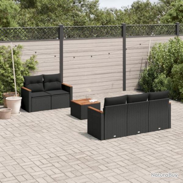 Salon de jardin 6 pcs avec coussins noir rsine tresse