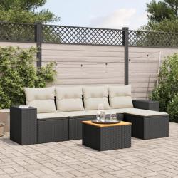 Salon de jardin 6 pcs avec coussins noir résine tressée