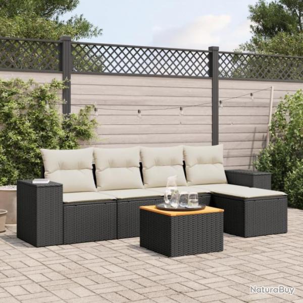 Salon de jardin 6 pcs avec coussins noir rsine tresse